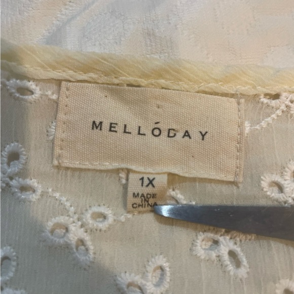 Melloday Cream + White Floral Blouse Top Women’s Size 1X Semi-Sheer Flowy - Picture 5 of 9